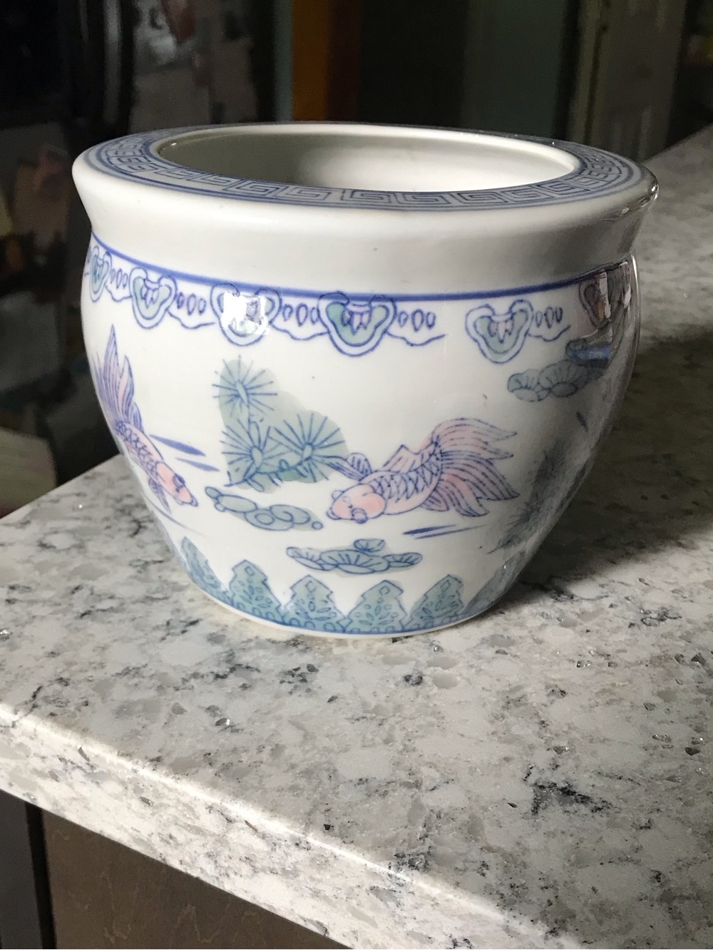 Vintage Chinese Fish Bowl Planter Flower Pot Goldfish Design Chinoiserie Planter